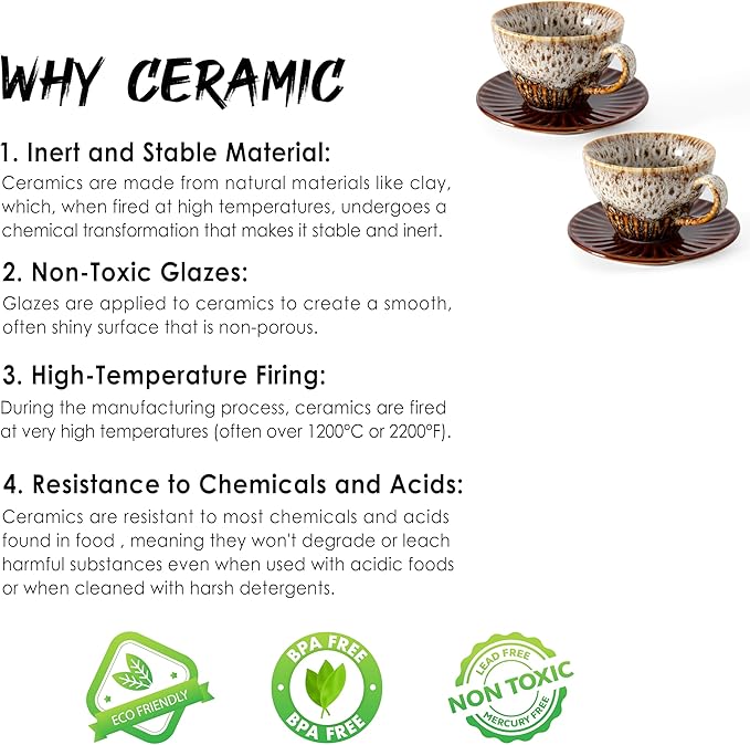 YINUOWEI 2 oz Espresso Cups Set of 2, Ceramic Cappuccino Cups with Saucers, Durable Porcelain Tea Set & Modern Coffee Cup Collection, Coffee Lover Gifts, Glazed White