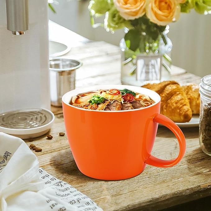 2XL Minimalist Coffee Mug Soup Cup, for Caffeine Lovers for Every Coffee Geek, and Dinner Soup Cereal Bowl with Handle to Breakfast, Machine Washable Ceramic Big Cup, Vibrant Unique Colour, Orange
