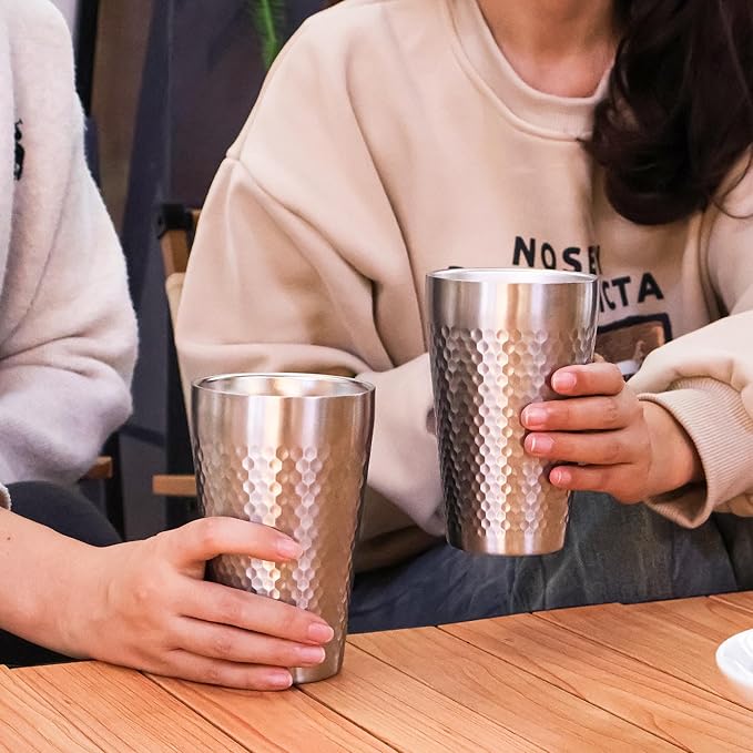 AGH 4 Pack Stainless Steel Cups for Kids, Metal 15oz Double Layer Insulated Cup, Reusable Stackable Cup for Party Outdoor (Matte Silver)