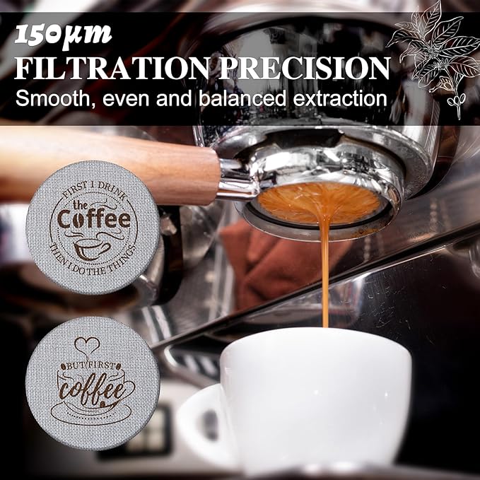 Yaomiao 2 Pieces 58.5mm Espresso Puck Screen, 1.7mm Thickness 150 Micrometre Reusable Barista Espresso Screen Stainless Steel Coffee Filter Mesh Plate for Bottomless Portafilter Filter Basket