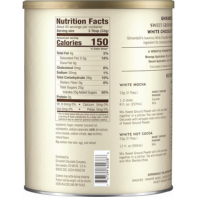 Ghirardelli Chocolate Company Sweet Ground White Chocolate Gourmet Flavored Powder 3.12 lb with Ghirardelli Stamped Barista Spoon