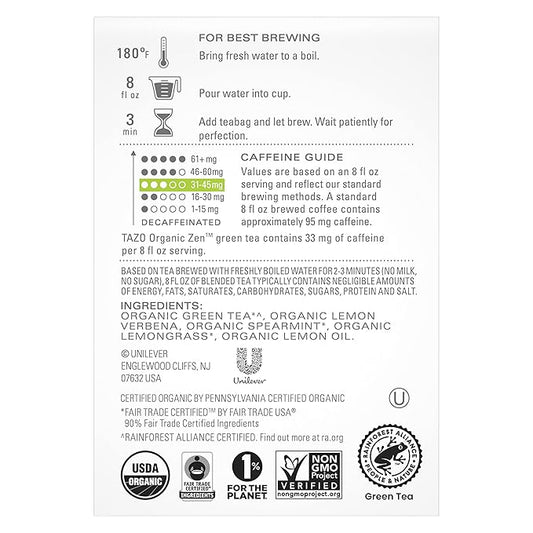 TAZO Organic Zen Green Tea, Green Tea Zen for Health and Wellness, 144 Total Tea Bags (36ct - Pack of 4)