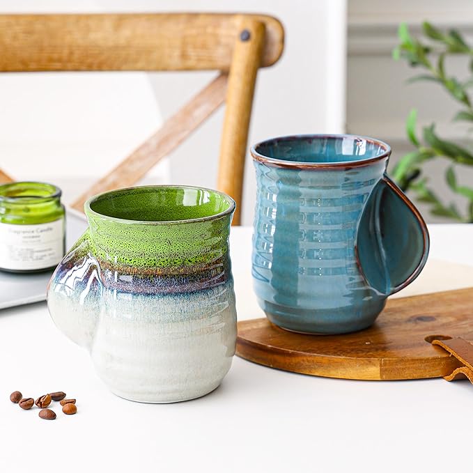 Mkour 21oz Large Ceramic Coffee Mugs, Handmade Tea Cups with Comfortable Handle for Office and Home, Microwave and Dishwasher Safe (Light Green)