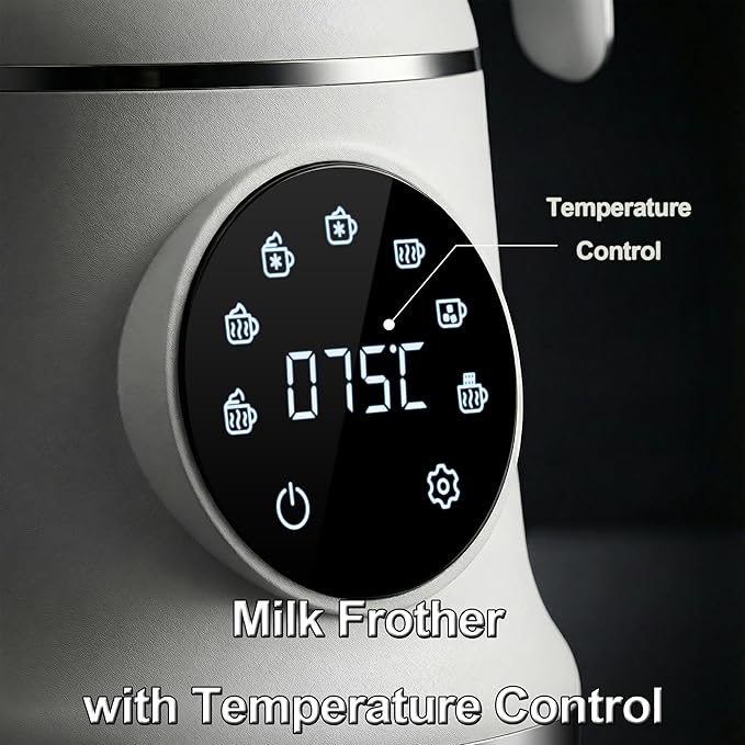 7-IN-1 Milk Frother, 20.3 OZ Milk Frother and Steamer with Temperature Control Stainless Steel Electric Milk Frother Dishwasher Safe Hot and Cold Foam for Latte Hot Chocolate Cocoa (White)