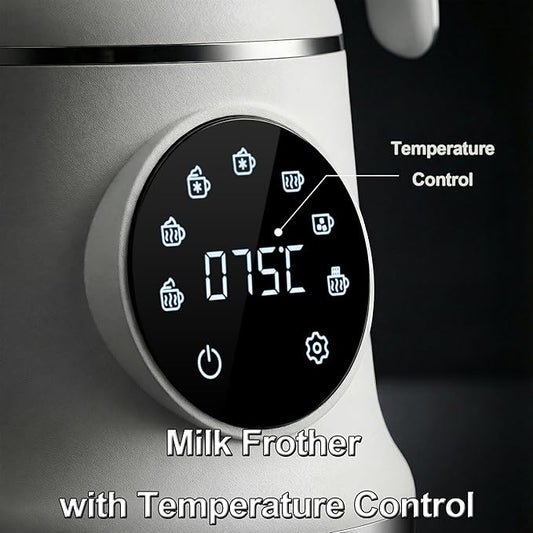 7-IN-1 Milk Frother, 20.3 OZ Milk Frother and Steamer with Temperature Control Stainless Steel Electric Milk Frother Dishwasher Safe Hot and Cold Foam for Latte Hot Chocolate Cocoa (White)