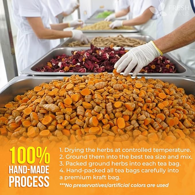 FreshDrinkUS, Premium Harmony Herbal Tea | 60 Tea bags | 100% Natural Turmeric, Hibiscus, Ashwagandha, Goji Berry, Reishi, Cinnamon & Orange Peel – Naturally Aromatic Caffeine-Free Tea