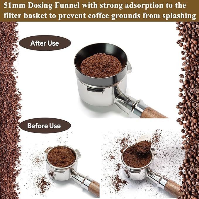 WDT Tool Espresso Accessories Kit: 51mm Dosing Funnel Puck Screen, 6 Stainless Steel Needles Espresso Distribution Tool | Espresso Tools Barista Tools Fit Espresso Coffee Machines of 51mm Portafilters
