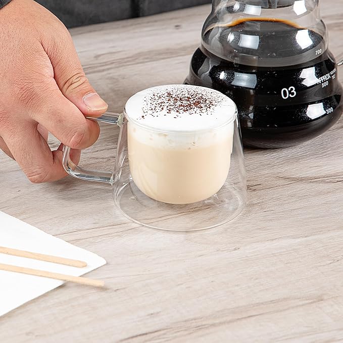 Restaurantware Glass Espresso Cups 12 Count 7 Ounces Borosilicate Double Wall Glass Coffee Mugs Insulated Clear Tea Drinkware for Hot or Cold Beverages