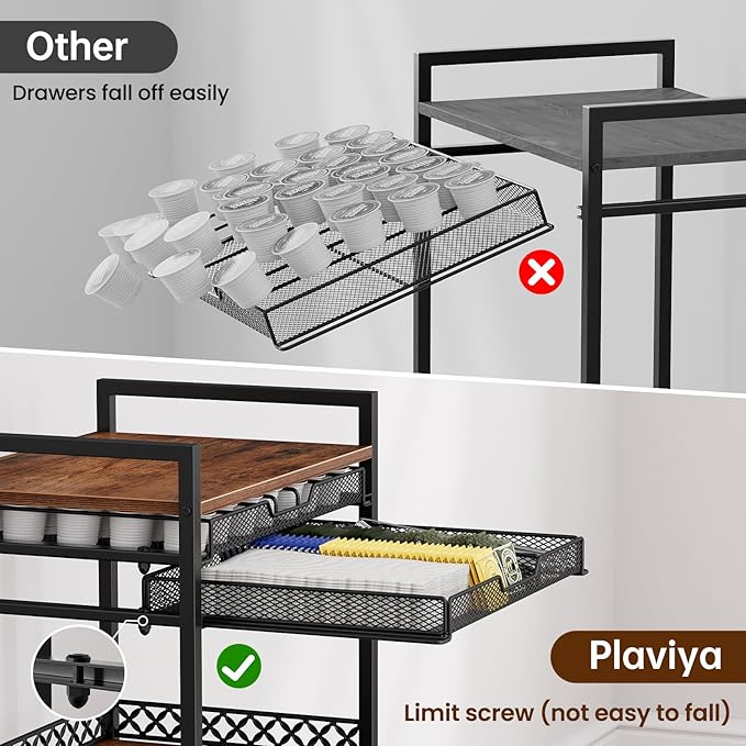 K Cup Holder Cart, Coffee Station Organizer for Nespresso Vertuo Capsule and K Cup Capsule, Multi-Functional Coffee Bar Cart Accessories Organizer with Wheels for Living Room, Kitchen