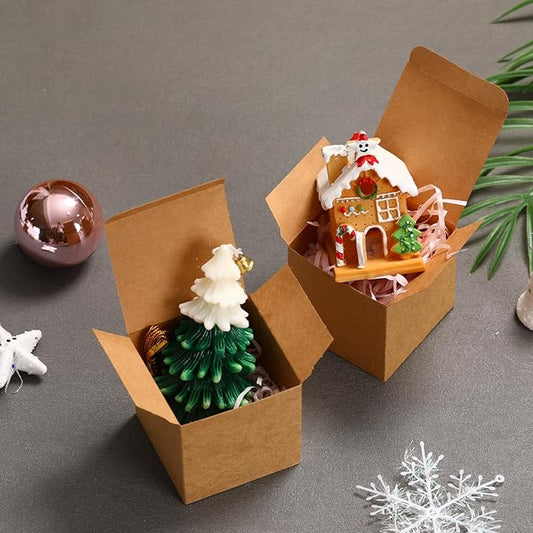 25 Pack Push-Form Gift Boxes 3x3x3 Mini Gift Boxes with Lids for Cookies Candies, Mugs,Candles,Ornaments,Treats & Crafting - Bulk Small Boxes for Bridesmaid Proposal,Wedding,Birthday & Party Favor, Brown