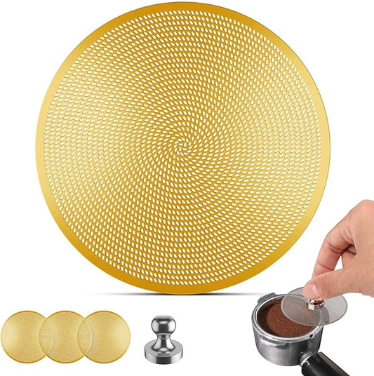 3 Pcs 54mm Espresso Puck Screen - 0.2mm Ultra Thin Espresso Puck, Metal Reusable Coffee Filter, Compatible with Espresso Machine 54mm Portafilter Basket (Golden)