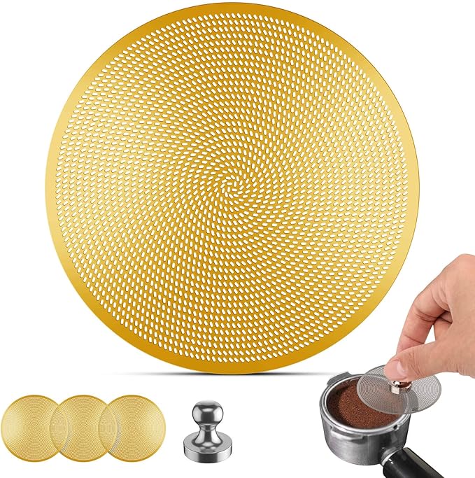 3 Pcs 58mm Espresso Puck Screen - 0.2mm Ultra Thin Espresso Puck, Metal Reusable Coffee Filter, Compatible with Espresso Machine 58mm Portafilter Basket (Golden)