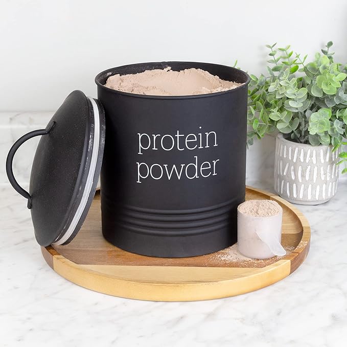 AuldHome Design Enamelware Protein Powder Canister (Black); Modern Farmhouse Style Storage for Kitchen