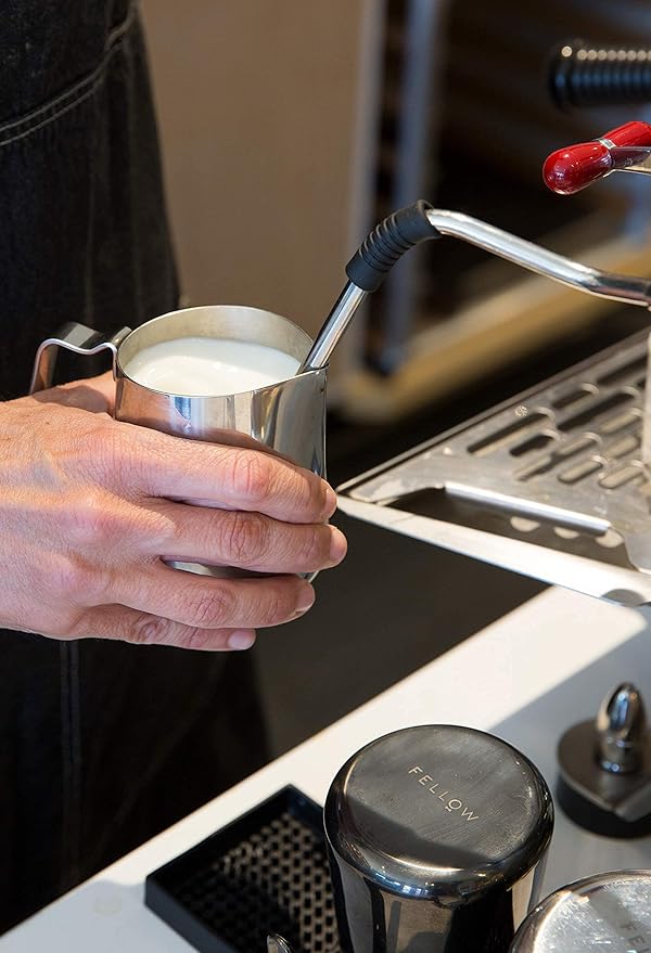 Fellow Eddy Steaming Pitcher - Milk Frother Pitcher with Fluted Spout, Premium Barista Tools for Precision Latte Art, 18/8 Stainless Steel, Graphite, 18oz Jug