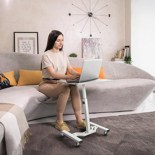 SHW Mobile Height Adjustable Laptop Rolling Cart with Height Adjustment from 28" to 33", White