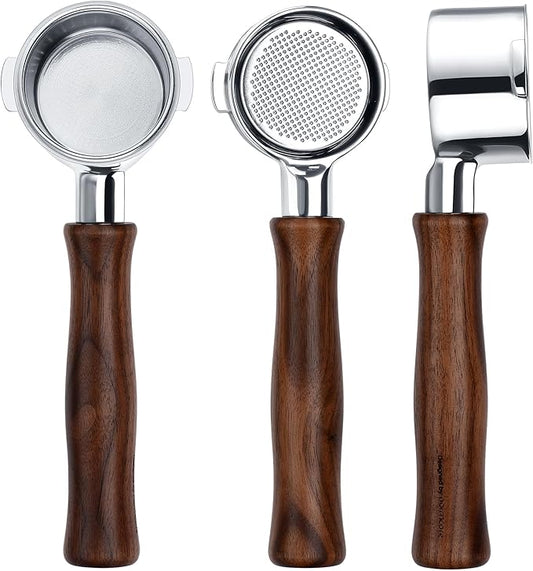 Normcore 51mm Naked Bottomless Portafilter 2 Ears Fits Delonghi ECP3420/EC155/BCO430/EC260 with 18g Basket Included, Genuine American Walnut Handle