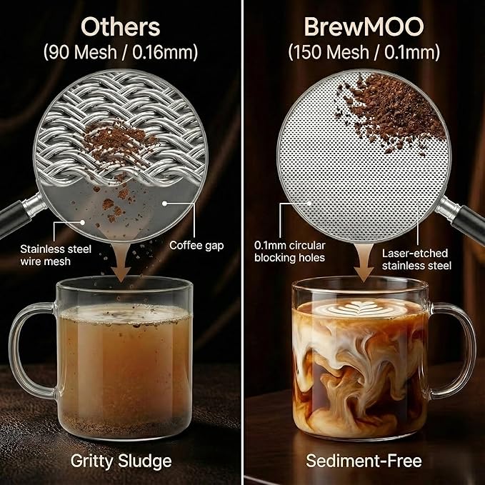 BrewMOO- Cold Brew Coffee Maker (2.0L/68Oz), Sleek Wave Borosilicate Glass Pitcher with Stainless Steel Filter, Airtight Lid + Wide Spout + Comfort Handle, Effortless Manual, Sophisticated Gift