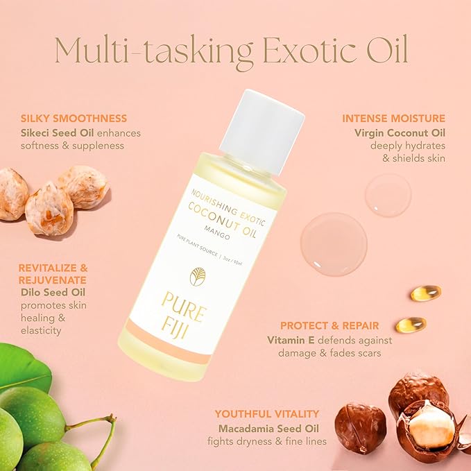 PURE FIJI Travel Size Nourishing Exotic Coconut Oil, Mango (3oz/90ml)