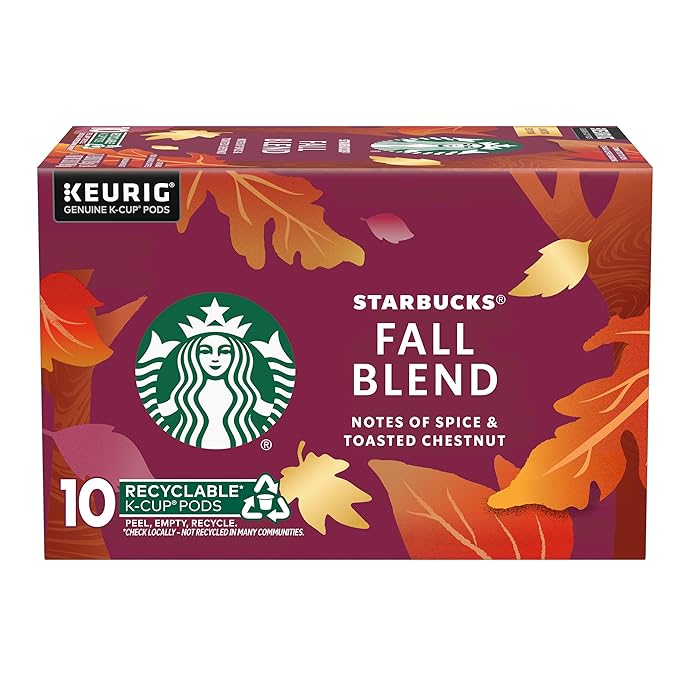 Starbucks K-Cup Coffee Pods, Fall Blend Medium Roast Coffee for Keurig Makerss, 100% Arabica, Limited Edition, 1 Box (10 Pods)