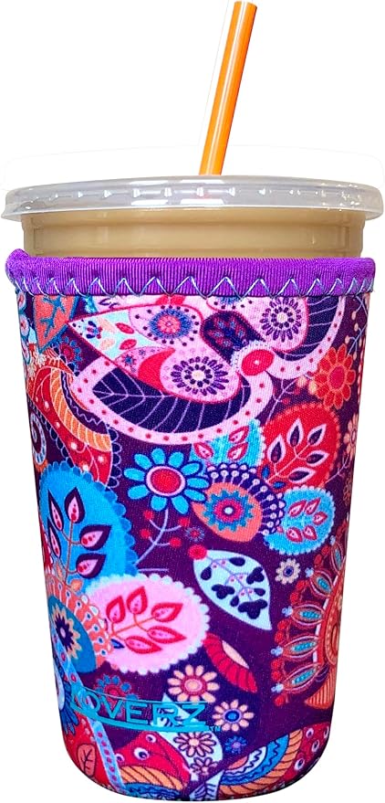 Koverz Iced Coffee Sleeve, Insulated Neoprene Cup Sleeve, Fits a 24 Oz. Coffee Cup, Washable and Reusable, Iced Coffee Accessories, Medium Paisley