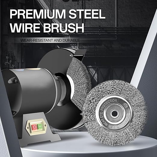 YKLP 6 Inch Wire Wheel Brush for Bench Grinder Grinding Wheel,Coarse Crimped Steel Wire 0.012" with 1/2" & 5/8" Arbor for Rust Removal, Cleaning, Polishing,1PC