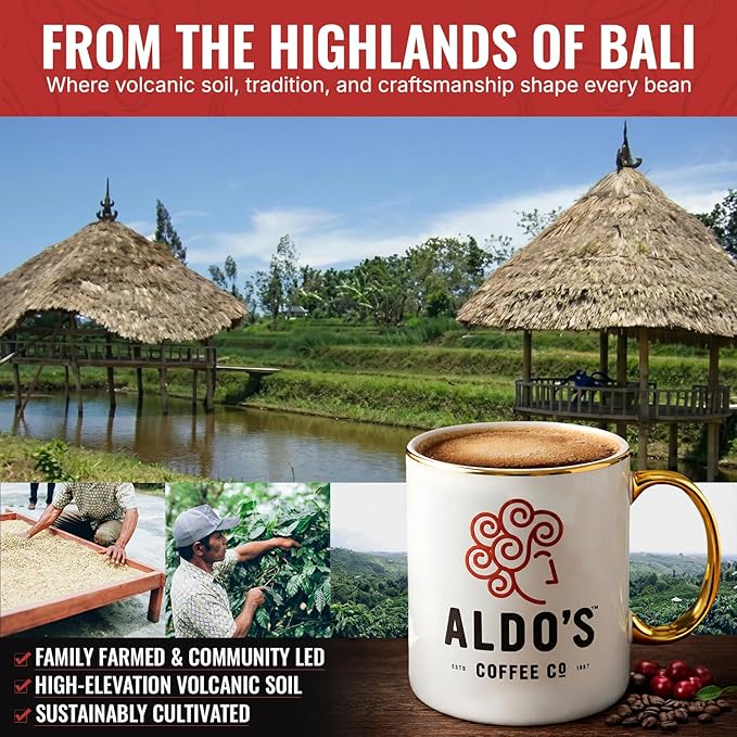 Aldo’s Organic Bali Blue Coffee Beans – Handcrafted Single-Origin Indonesian Coffee, Small-Batch Artisan Roasted, Bold Smooth Low-Acidity Coffee (1 lb) (Medium Ground)