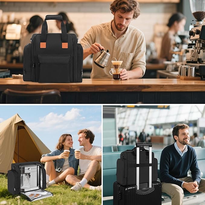 Yarwo Coffee Maker Bag Compatible with Keurig K-Mini/CASABREWS CM5418/3700/ATATIX, Wide Open Coffee Machine Travel Case with Insulated & Mutiple Pockets for Coffee Maker, Pods, Grinder and Supplies