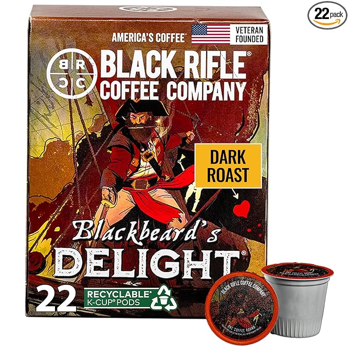 Black Rifle Coffee Company Dark Roast Coffee Pods – 100% Arabica, Bold, Smoky Single-Serve K-Cup Compatible – Veteran-Founded Premium Coffee – Blackbeard’s Delight – 22 Count