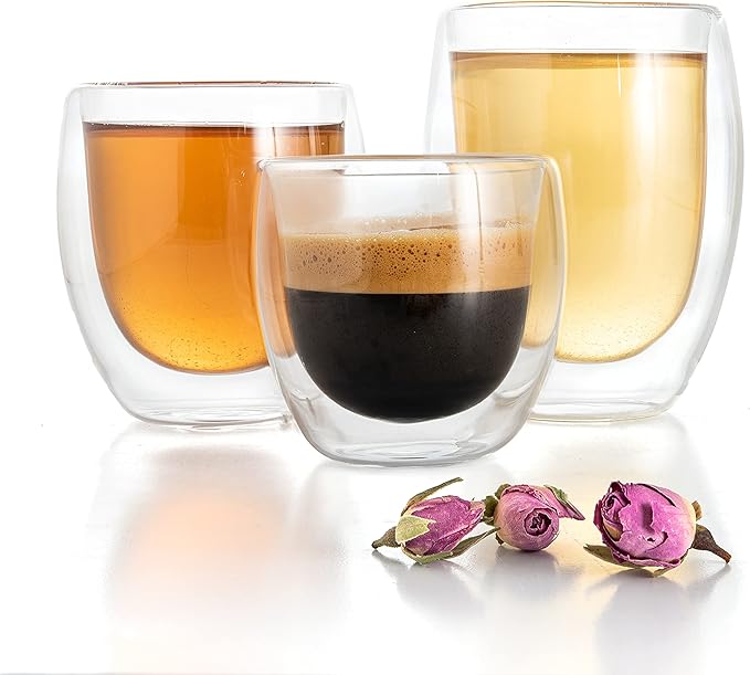 Moss & Stone Set of 3 Double Wall Glass Cup Clear Mug, Double Walled Coffee Mugs, Glass Tea Mugs, Insulated Coffee Mug Egg Shape.