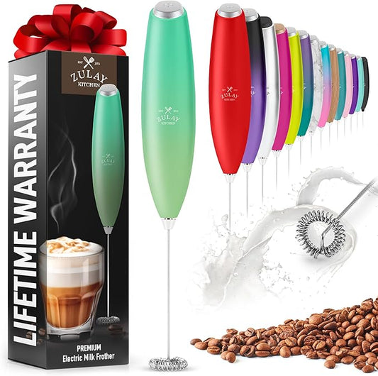 Zulay Powerful Milk Frother for Coffee with Upgraded Titanium Motor - Handheld Electric Whisk, Milk Foamer, Mini Mixer & Coffee Blender for Frappe, Latte, Matcha, No Stand - Ocean Spray