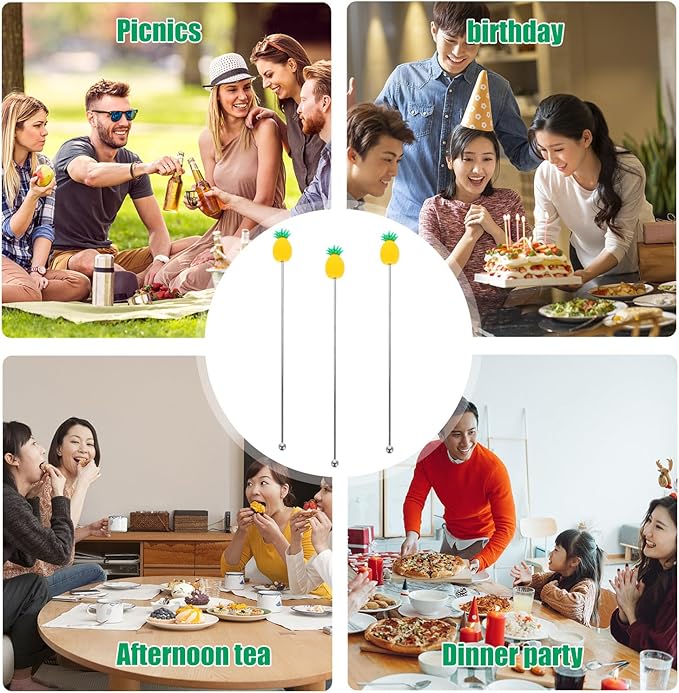 5pcs Pineapple Fruit Cartoon Cocktail Stir Sticks Metal Multi-Function Drink Mixers Bar Supplies for Parties and Coffee Stirring