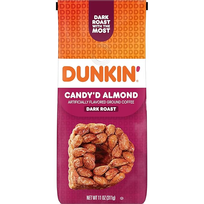 Dunkin' Candy'd Almond Flavored Dark Roast Ground Coffee, 11 Ounce (Pack of 6)