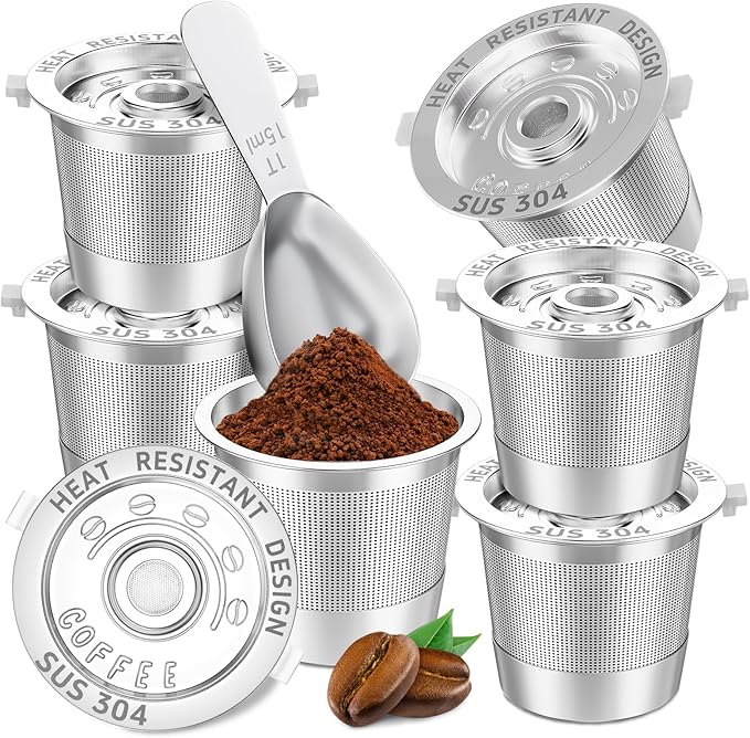 6 Pack Reusable K Cups Coffee Pods for Keurig 1.0: Stainless Steel Reusable Coffee Pods for Keurig Coffee Pods Reusable, BPA-Free, SUS 304‌, Scoop, Heat Resistant Handles