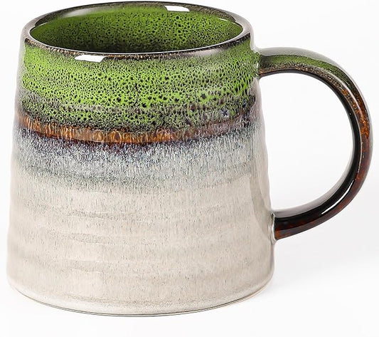 Large Ceramic Coffee Mug, Handmade Pottery Mugs, Tea Cups with Big Handle for Office and Home, 15.5 oz, Dishwasher and Microwave Safe (Spring Green)