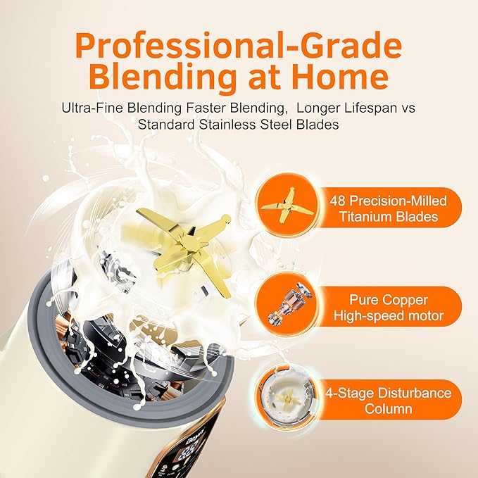 Beyn 10-in-1 Automatic Nut Milk Maker Machine, 60oz Large Capacity with 𝟒𝟖 𝐓𝐢𝐭𝐚𝐧𝐢𝐮𝐦 Blades & Self-Cleaning. for Homemade Almond, Soy, Oat Milk, Milkshake - Delay Start & Keep Warm Functions