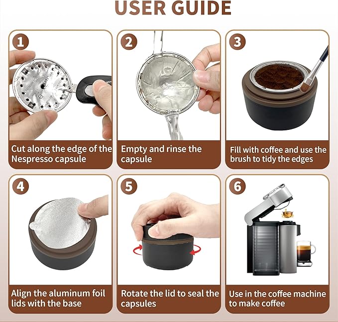 Reusable Vertuo Capsule Pods Kit for Nespresso with 100PC AL Foil Seals Lids, Refillable Coffee Pods for VertuoLine Compatible with Nespresso VertuoPlus Espresso Machine
