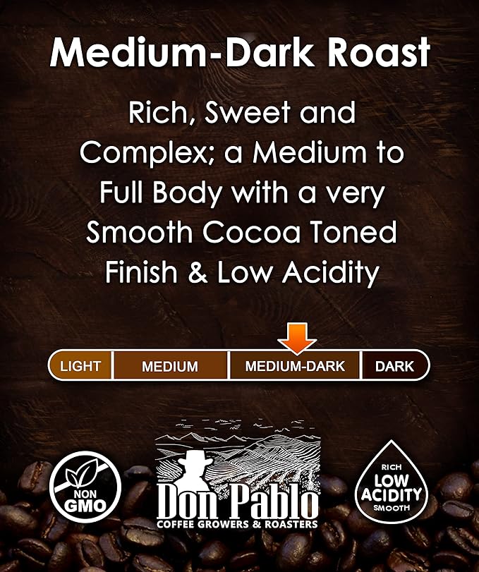Don Pablo Gourmet Coffee - Signature Blend - Medium Dark Roast - Whole Bean Coffee - 100% Arabica Beans - Low Acidity and Non-GMO (80 Ounce, Original)