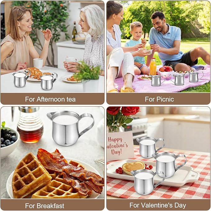 Honeydak Stainless Steel Bell Creamers Pitcher Mini Cup Container Espresso Shot Frothing for Serving Milk Coffee Cream for Restaurant Cafes Home (18 Pcs,2 oz)