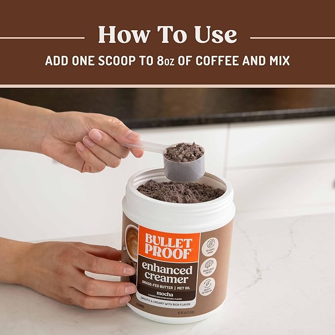 Bulletproof Mocha Creamer, 14.8 Ounces, Keto Coffee Creamer with MCT Oil, Grass-Fed Butter, and Real Cocoa, Supports Brain Function, Packaging May Vary