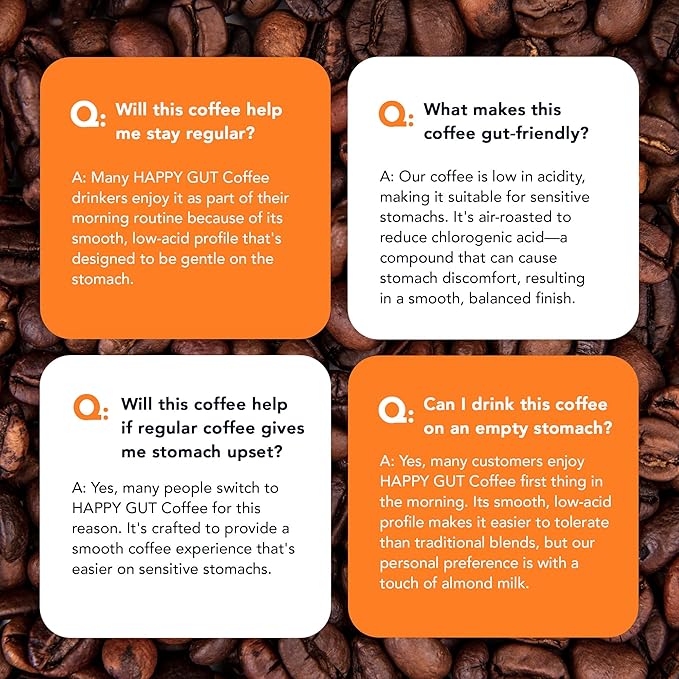 Happy Gut Coffee - Doctor-Formulated, Organic Medium-to-Dark Roast Coffee with Gut-Friendly Benefits - Gentle on Stomach - Rich Flavor, Gluten-Free, No Bitterness - 12oz - SMOOTH - Ground