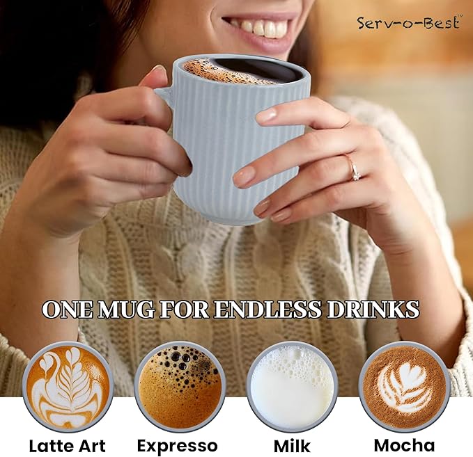Ceramic Coffee Mugs with Handle Set – 2-Piece 11 Oz Ceramic Coffee Cups & 9" Tray, Handmade Gray Color, Microwave Safe Gift Set for Tea Lovers, Home Kitchen Décor