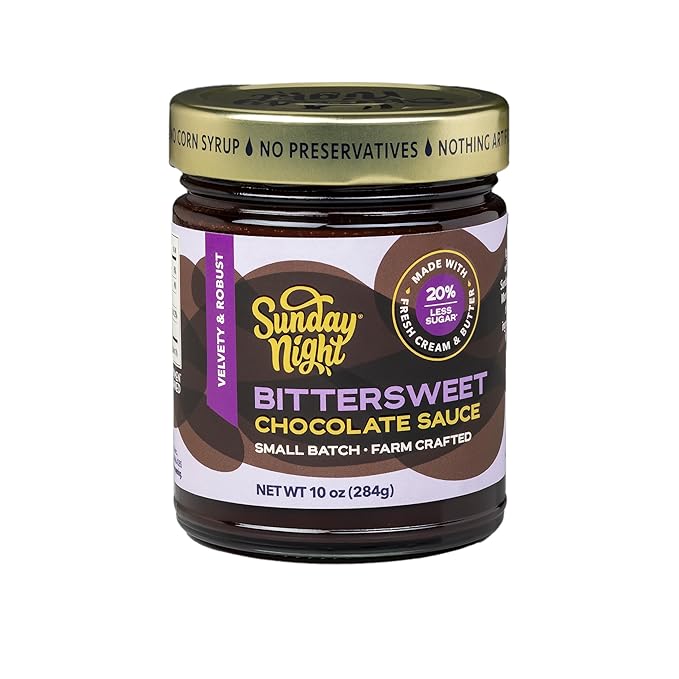Sunday Night Bittersweet Chocolate Sauce - Luxury Chocolate Gift, Gluten-Free, Pure Clean Ingredients, No Preservatives - 10oz