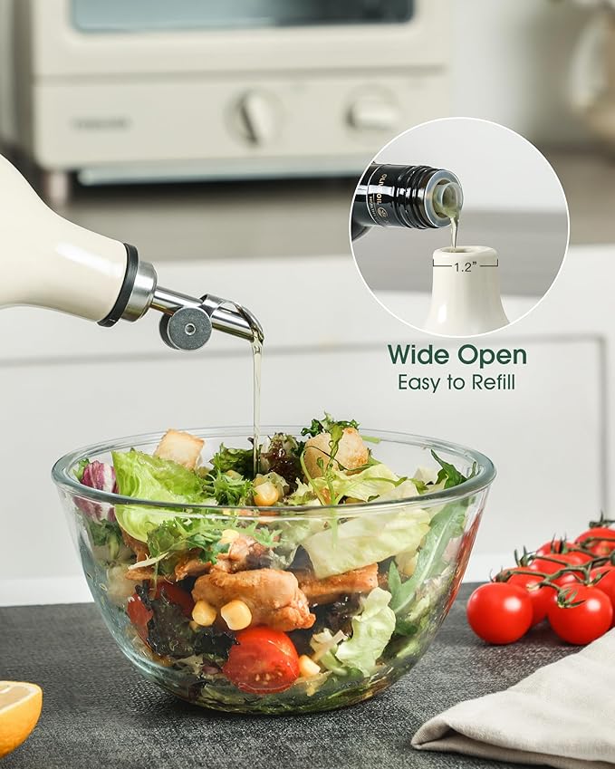 FE FUN ELEMENTS Olive Oil Dispenser Bottle, 19 oz Oil Dispenser for Kitchen and Vinegar Dispenser Bottle, Suitable for Vinegar, Coffee Syrups & Other Liquids, White and Green Set of 2