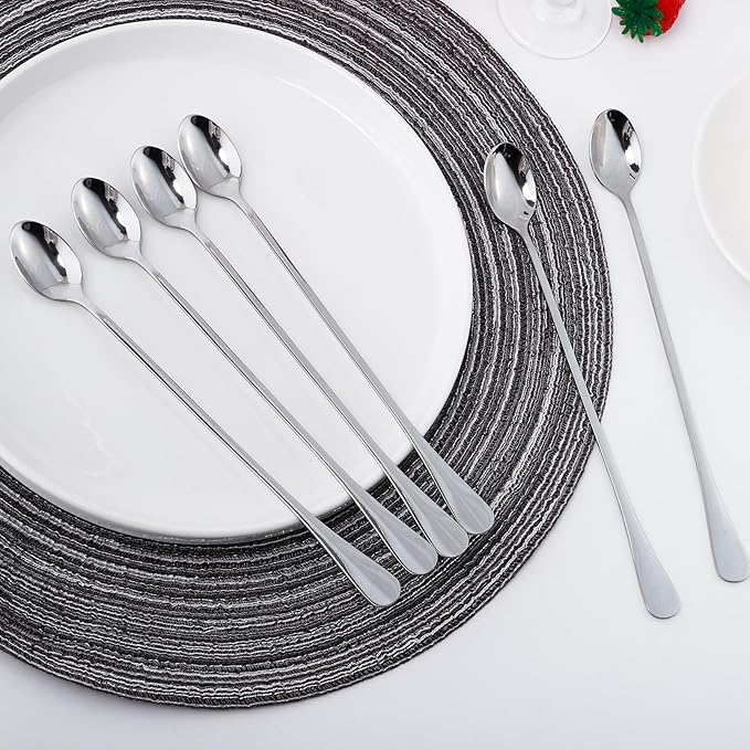 8 Pcs Ice Tea Spoons, 9 Inch Long Handle Iced Teaspoon, Stainless Steel Cocktail Stirring Spoons, Long Coffee Spoon Ice Cream Spoon for Coffee Tea Cocktail Stirring Desserts