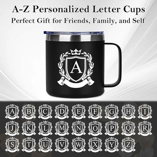 Personalized 14 Oz Insulated Coffee Mug with Lid Handle Stainless Steel Spill Leak Proof Heavy Large Reusable Thermal Travel Hot Tea Cup Camping Big Water Tumbler Custom Cool Men Dad Gifts,A