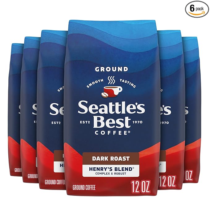Seattle's Best Coffee Henry’s Blend Dark Roast Ground Coffee | 12 Ounce Bags (Pack of 6)