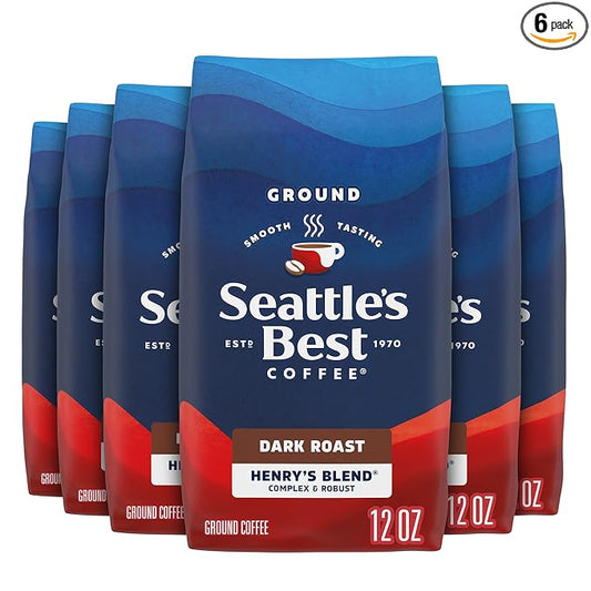 Seattle's Best Coffee Henry’s Blend Dark Roast Ground Coffee | 12 Ounce Bags (Pack of 6)
