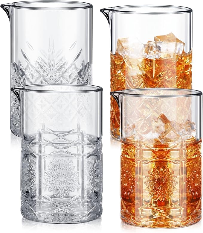 Inbagi 4 Pcs Cocktail Mixing Glass 23.67 oz Cocktail Shakers Stirring Glass Thick Bottom Crystal Glasses Stable Mixing Cups for Drinks Bartender Home Bar Accessories Tools