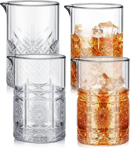 Inbagi 4 Pcs Cocktail Mixing Glass 23.67 oz Cocktail Shakers Stirring Glass Thick Bottom Crystal Glasses Stable Mixing Cups for Drinks Bartender Home Bar Accessories Tools