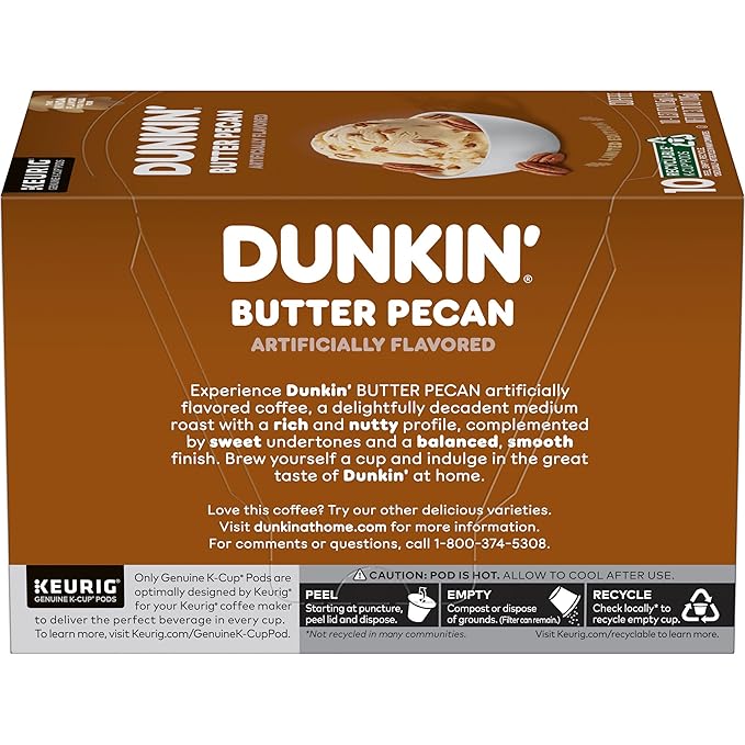 Dunkin’ Butter Pecan Artificially Flavored Coffee, K-Cup Pods, 60 Ct.